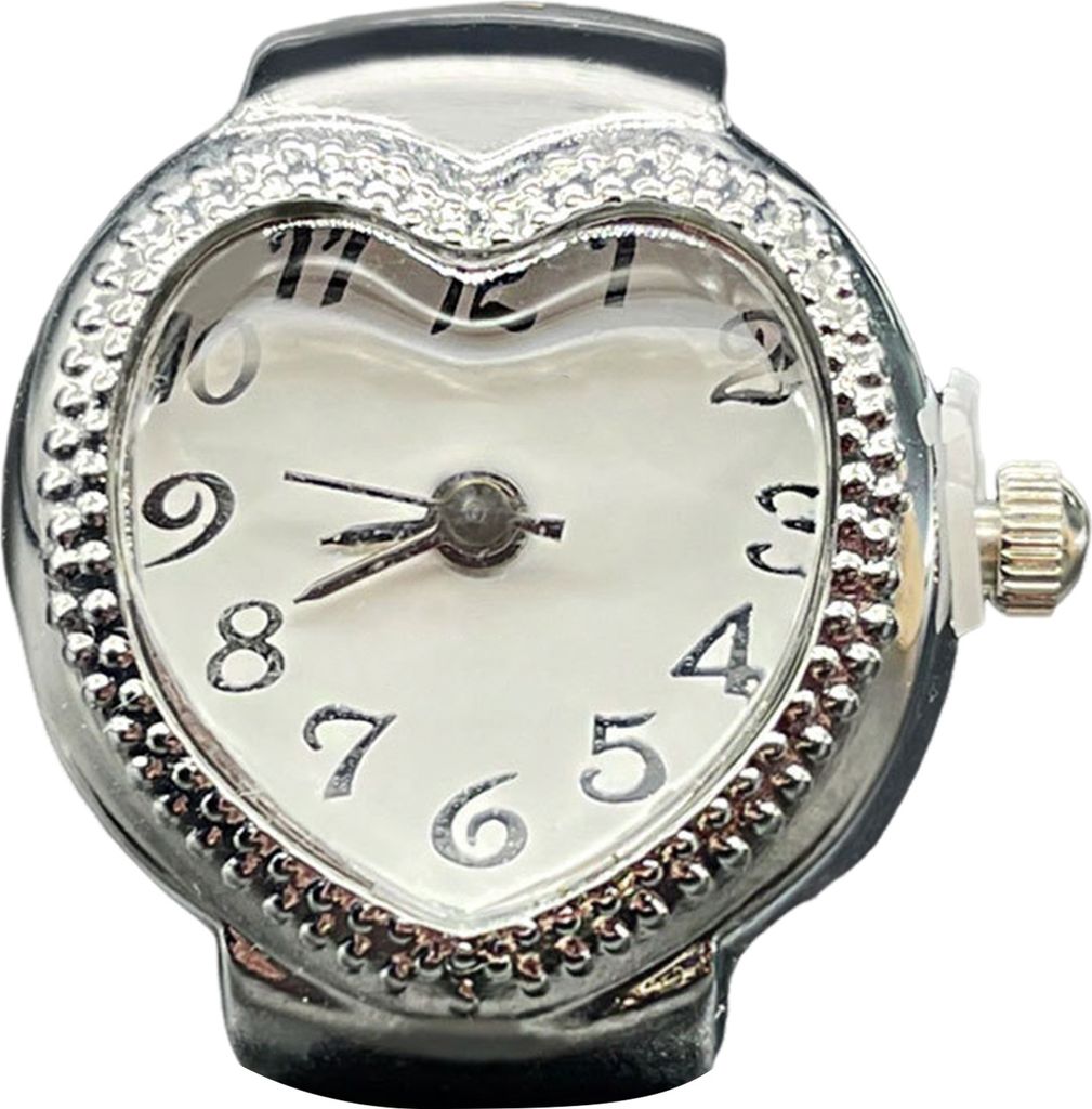 Ringuhr mit Herz-Zifferblatt, elastisches Edelstahlband, für Herren und Damen, Paaruhr, Fingerring, Geburtstagsgeschenk, modisches Zubehör