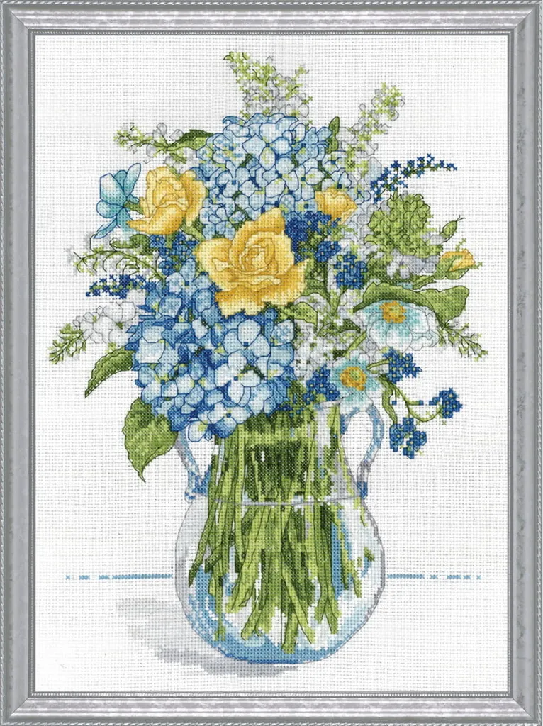 Kit broderie point de croix Fleurs bleues et jaunes Design Works 25x36cm
