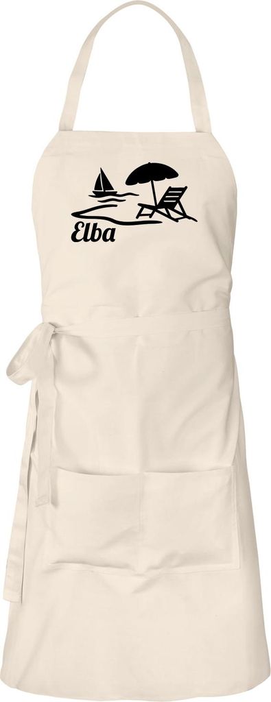 Huuraa Schürze Elba Inselmotiv Italien Natur mit Taschen Baumwolle Kochschürze Geschenkidee