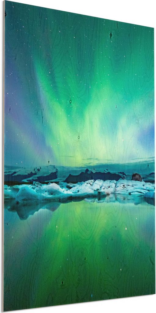 DEQORI Holzbild 60x90 cm 'Leuchtendes Polarlicht' Bild auf Holz Wandbild Kunstdruck