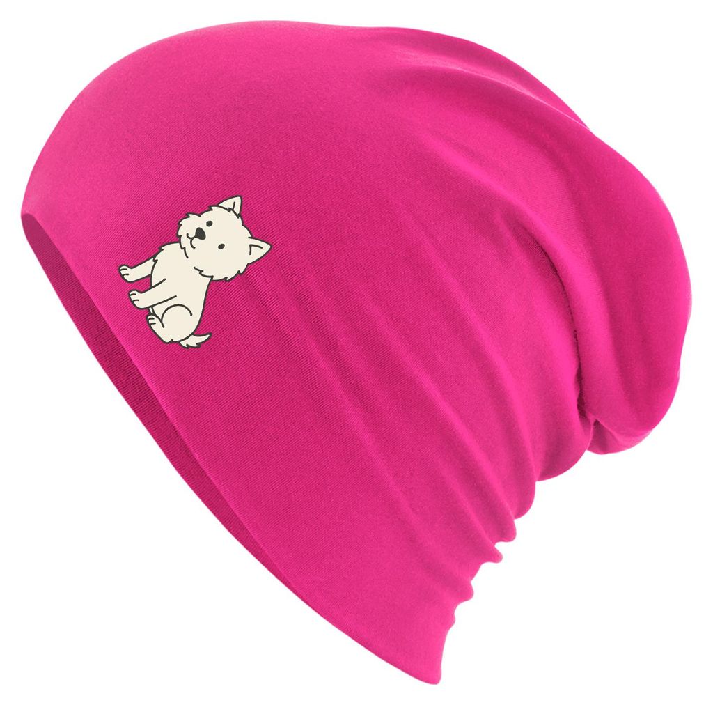 Huuraa Beanie West Highland White Terrier Comic Westie Fuchsia One Size Baumwolle und Elasthan Mütze Geschenkidee