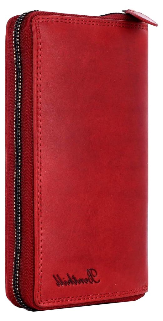 Große Leder-Geldbörse - XL Portemonnaie mit RFID-Schutz - Großes Portmonee mit zahlreichen Kartenfächern - Reißverschluss-Geldtasche inklusive...