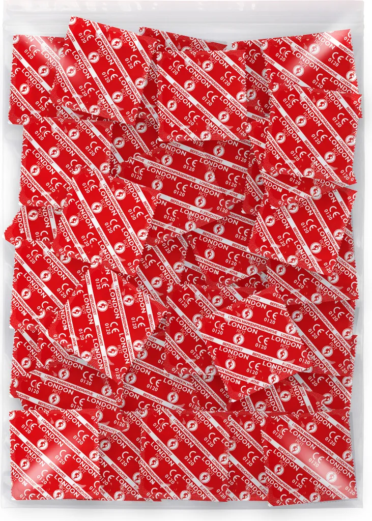 Stock 100 Preservativi London Rossi Aroma Fragola - Prezzo Ingrosso