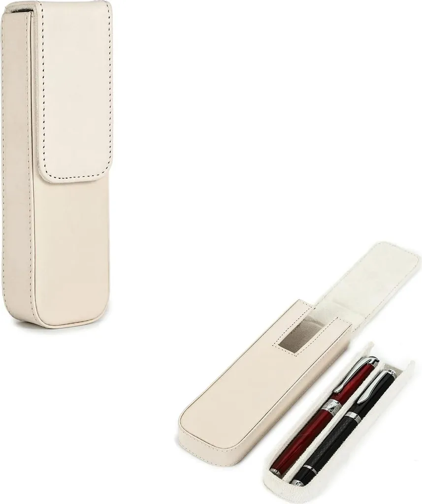 Organiseur stylos plume cuir abricot 2 emplacements - Fermeture magnétique