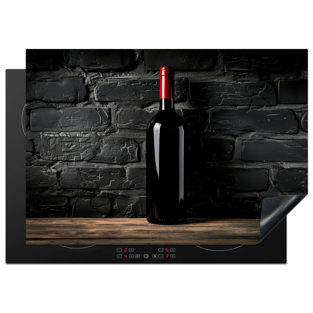 KitchenYeah Herdabdeckplatte Wein - Flasche - Holz - Stein , 75x52cm, Küche Deko, Glaskeramikkochfeld Herdabdeckung, Abdeckplatte fùr Kochfeld