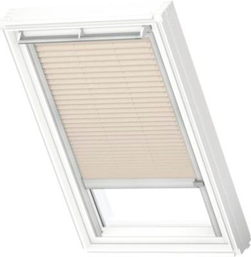 VELUX Dachfenster Plissee blickdicht hellbeige mit grauem Alu-Rahmen solarbetrieben FSL M06 1259K