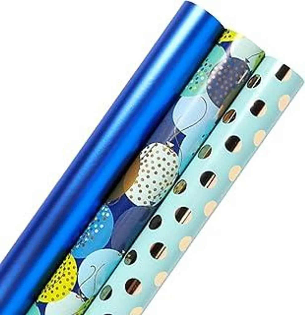 3 Rotoli Carta Regalo Blu Fantasia 43x300cm | AIM & GGKK per Bambini