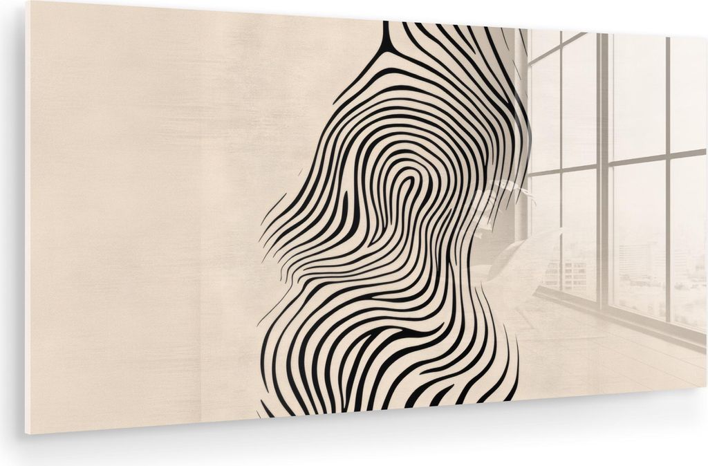MuchoWow Glasbilder - Bilder auf Wandbild - Foto auf Glas Linien - Abstrakt - Gewellt - Schwarz 40x20 cm Wanddekoration aus Glas - Acrylglasbild - ...