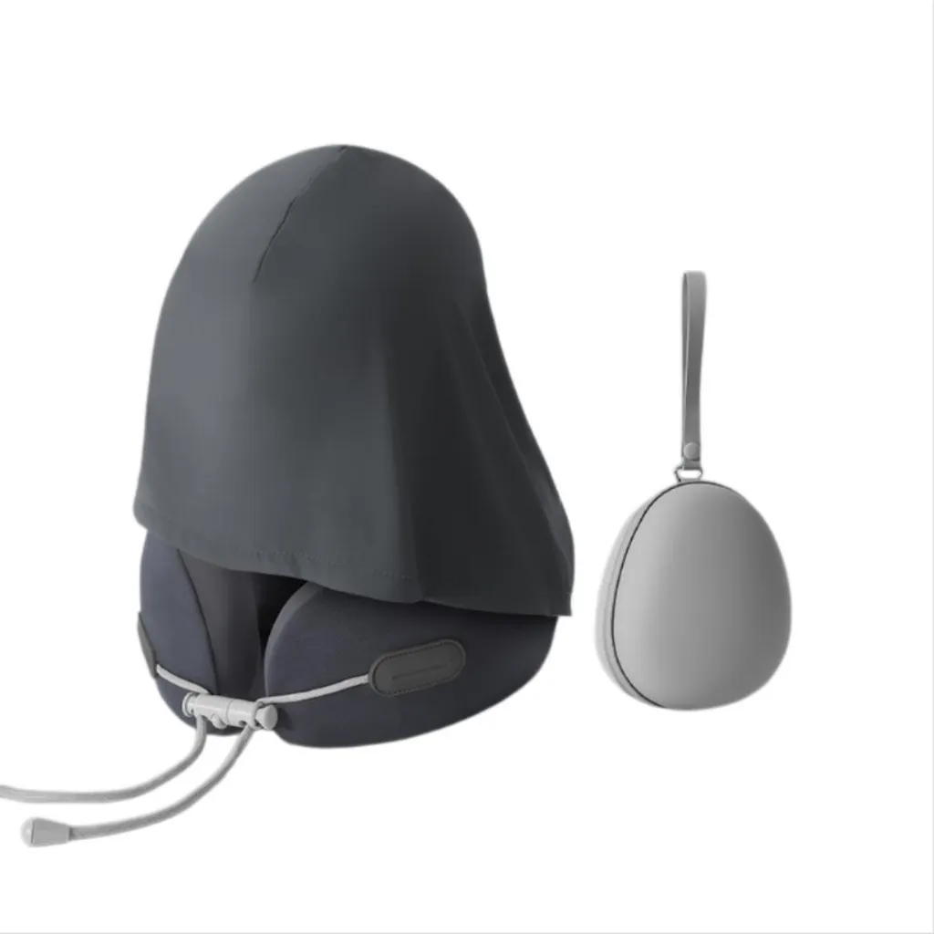 INF Cuscino da Viaggio Professionale: Memory Foam Grigio con Cappuccio