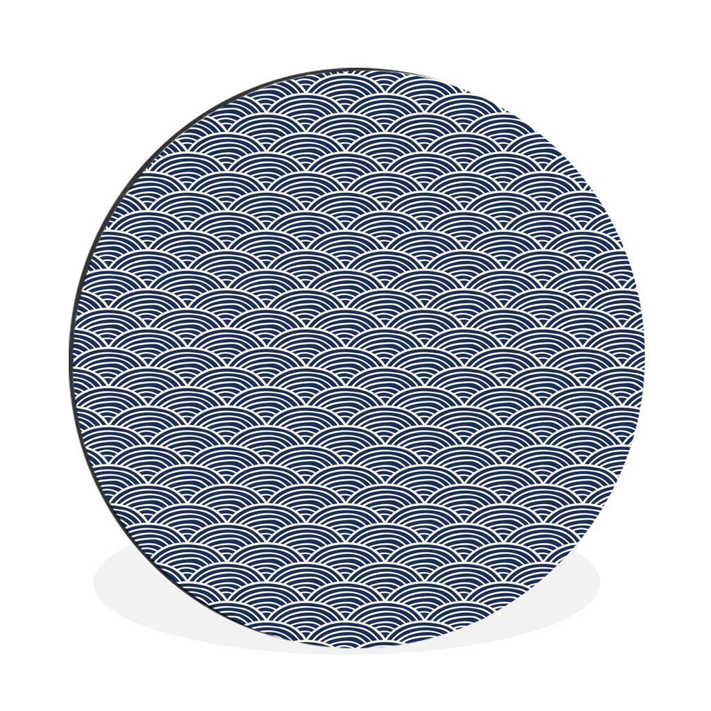 MuchoWow Aluminium Wandkreis Golf - Asiatisch - Blau - Muster Ø 30 cm Wanddeko Modern Wohnzimmer - Wand Bild - Wohnzimmer - Runde Bilder - Alubi...