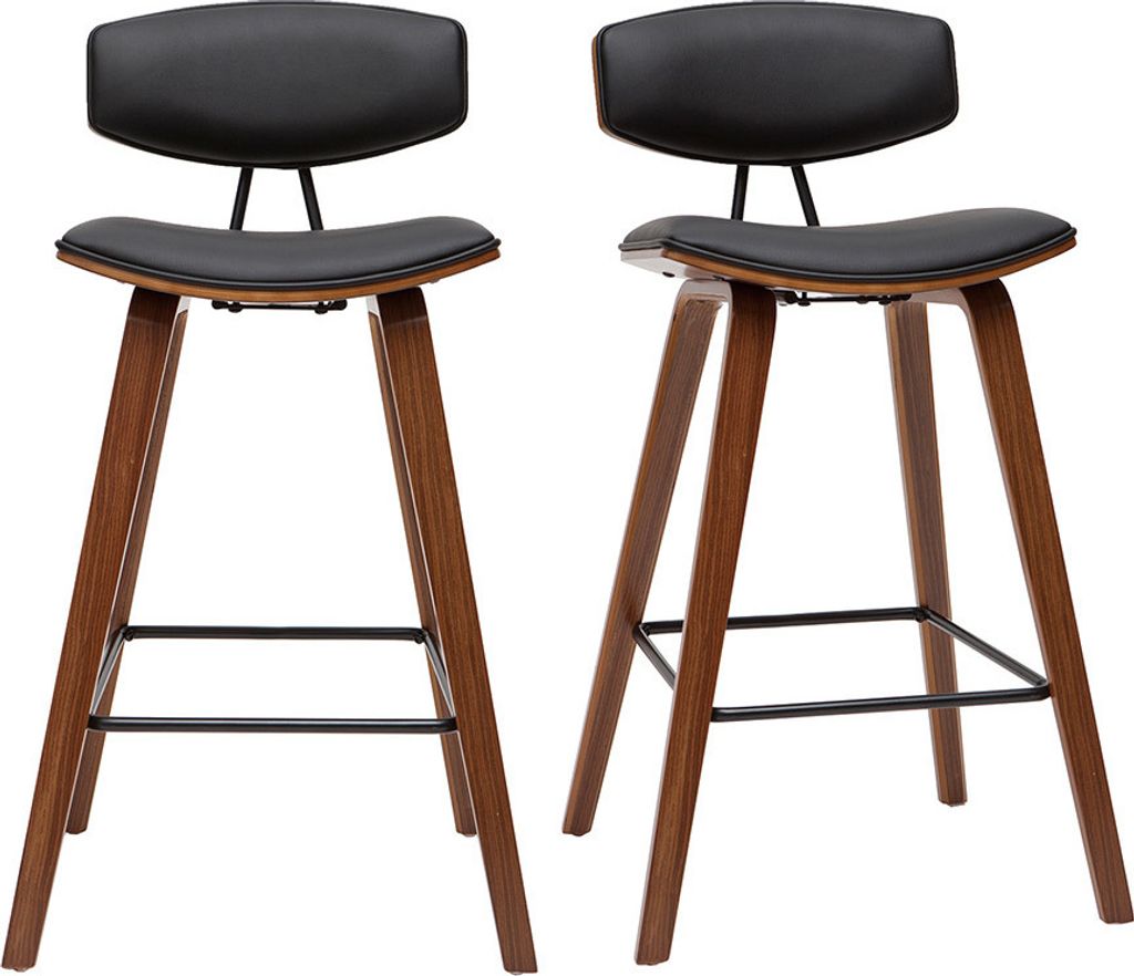 Miliboo - Design-Barhocker schwarz mit dunklem Holz H 69 cm (Zweierset) VASCO