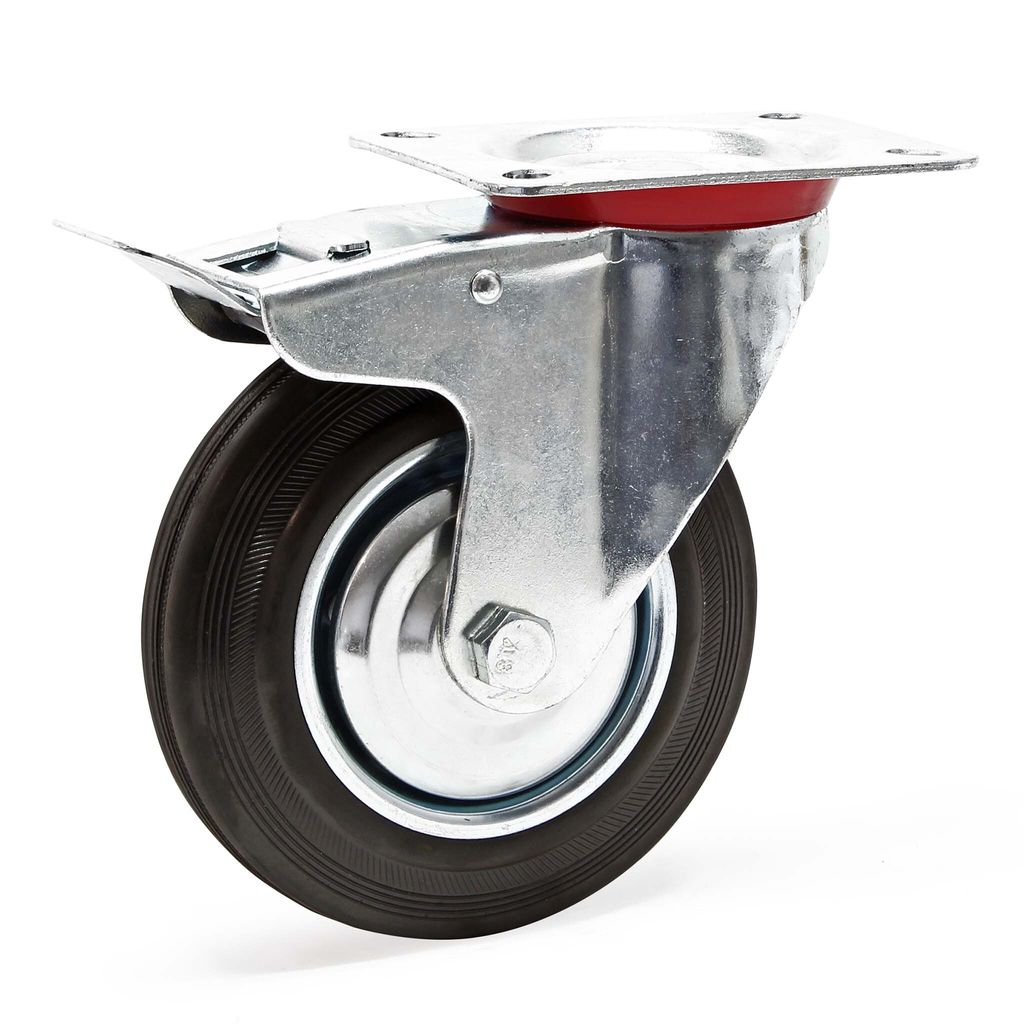 Wiltec Doppelstopp-Lenkrolle Ø200mm bis 150kg Tragkraft mit Gummirad und Feststellbremse leiser Lauf, Transportrolle Möbelrolle Laufrolle Möbel-...