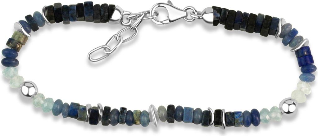 F Armband 925/- Sterling Silber 18+3cm mehrfarbig Lapis,Aventurin 273260090