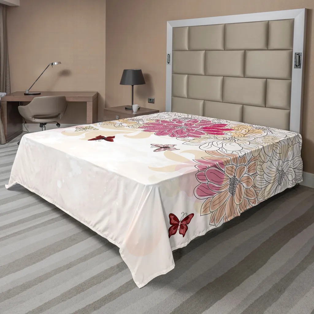 Drap de lit doux et résistant pour grand lit 275x260 fleurs rose