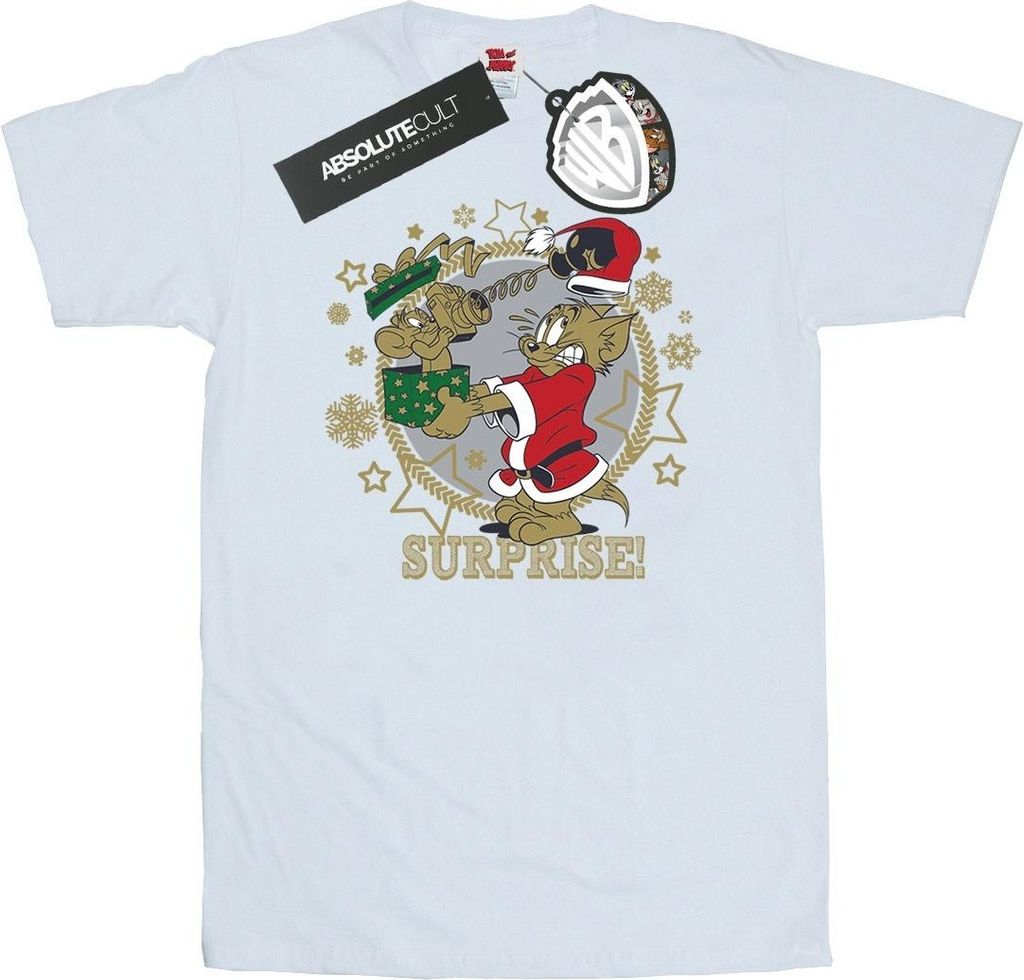 Tom And Jerry - "Christmas Surprise" T-Shirt für Herren BI52090 (S) (Weiß)