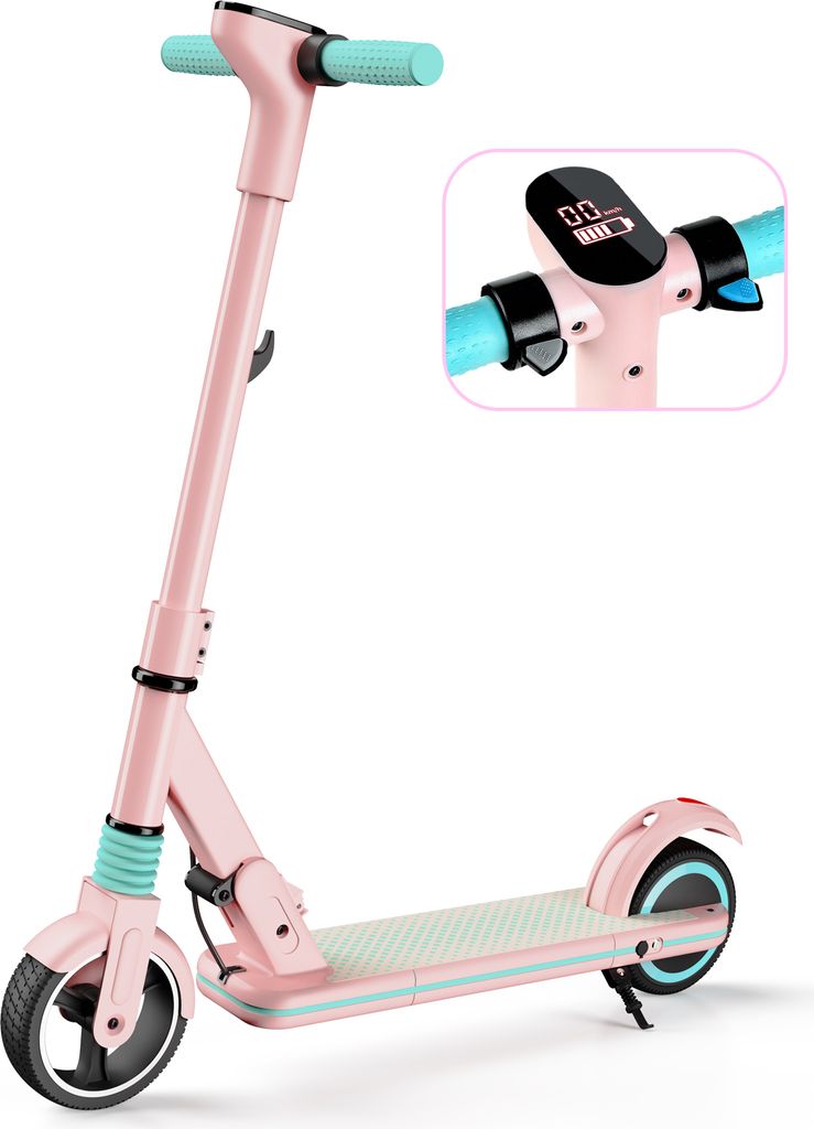 Elektroscooter 6,5 Zoll 14 km/h Rosa Elektroroller LED-ANZEIGE Kinderroller 130 Watt Motor Elektro Roller Bis 70KG Kinder E Scooter Ab 8 Jahren