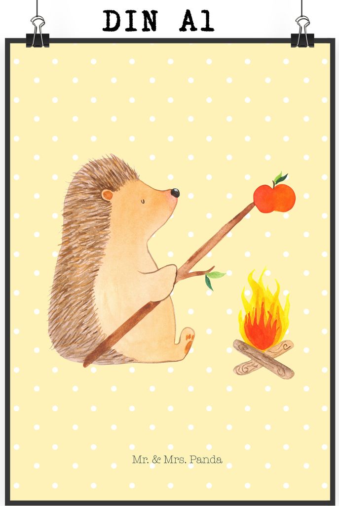 Mr. & Mrs. Panda Bild Igel Grillen DIN A1 - Gelb Pastell - Geschenk, Sinn Des Lebens, Motivation, Deko, Spruch, wanddeko, Lustige Sprüche, Kunstdr...