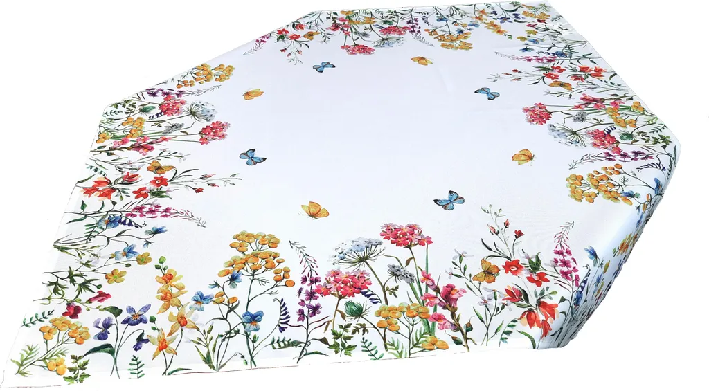 Nappe carrée blanche fleurs multicolores 85x85 cm coton brodé - Floria