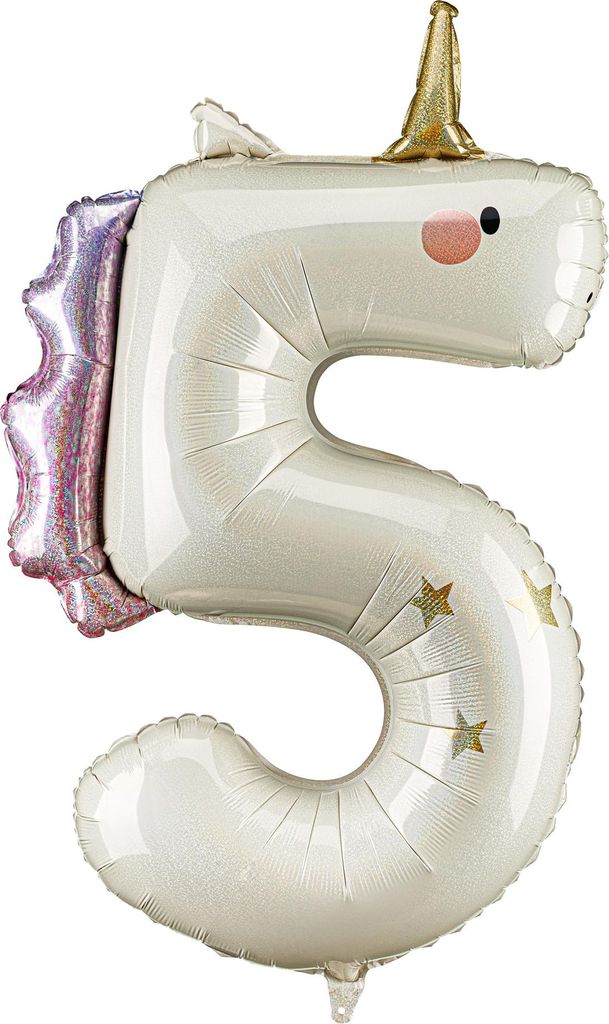 Ballon en aluminium licorne avec le chiffre 5 - 93 cm - Image du produit 