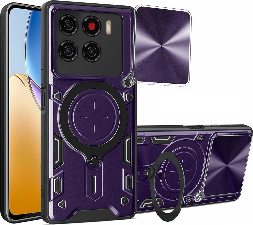 Outdoor Panzer Hülle für ZTE Blade A56 Handyhülle mit Slide Kameraschutz Ringhalter Bumper in Lila