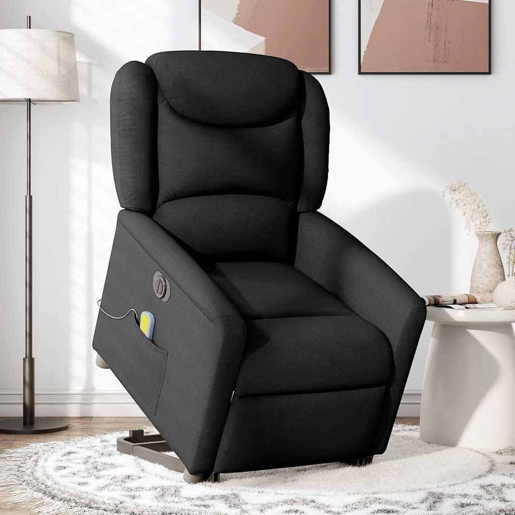 vidaXL Elektrischer Massagesessel mit Aufstehhilfe Schwarz Stoff