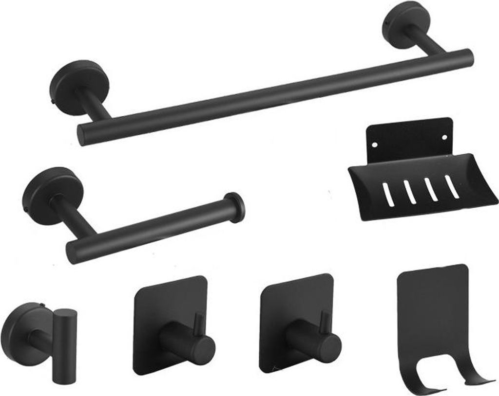 INF Edelstahl Bad Accessoires Set 7-teilig - Handtuchhalter für Badezimmer Schwarz