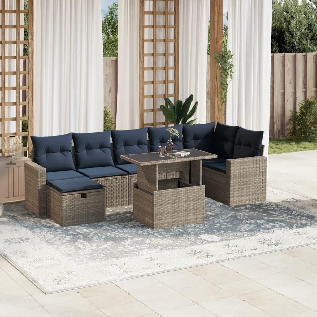 Möbel 8-teiliges Gartensofa-Set mit Kissen, grau, Polyrattan - Gartenmöbelgarnituren CC5093