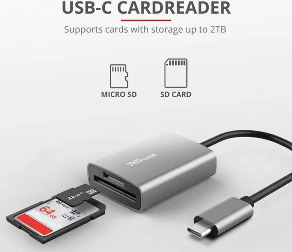 Lecteur de Cartes USB-C TRUST 24136 : Solution Transfert Rapide SD