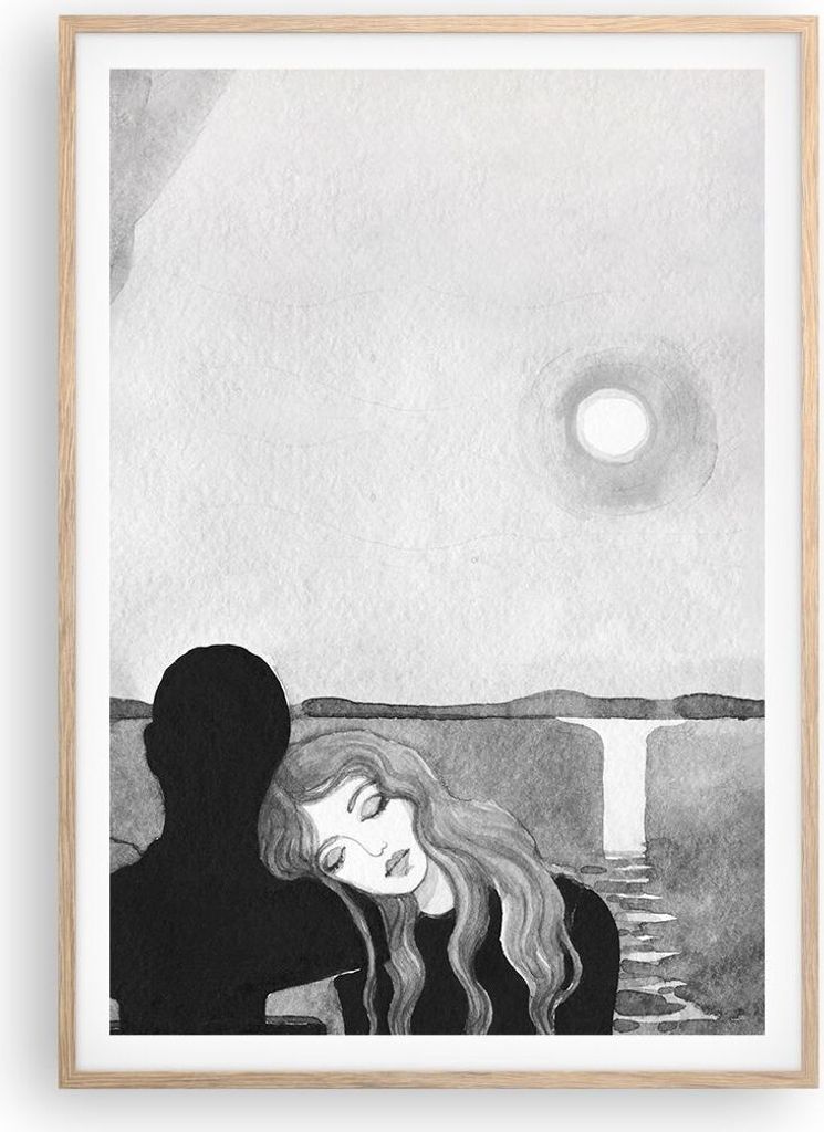Gerahmtes Poster - Rahmen in heller Eiche - Paar Liebhaber Mädchen - 70x100 cm - Wand Bild - Wanddeko - Wandbilder - Kunstposter - Wandposter - Bi...