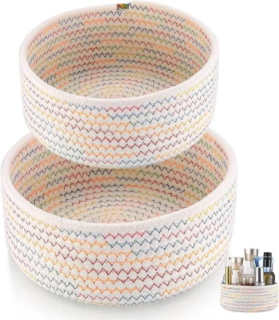 Lot de 2 boîtes de rangement en coton blanc pour chambre et salle de bain