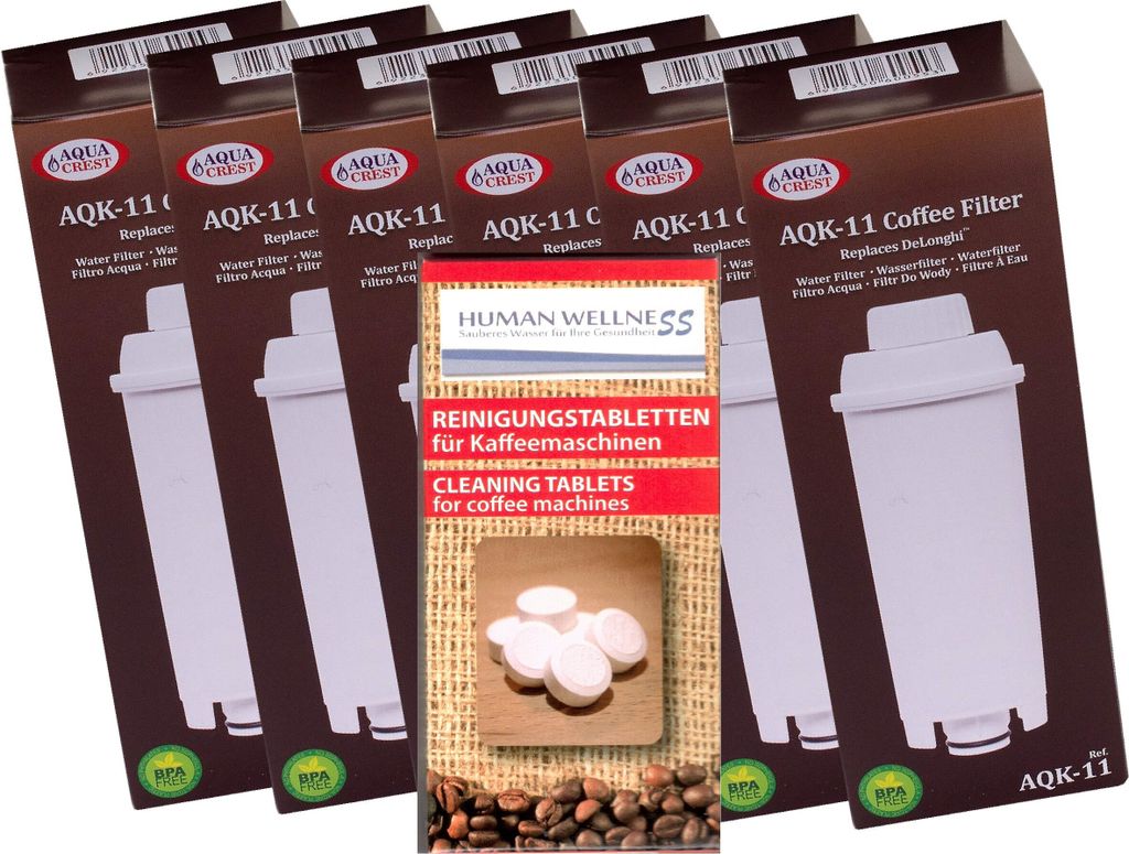 6 x Filterpatronen kompatibel DeLonghi SER3017 DLS C002 + 10 Reinigungstabletten