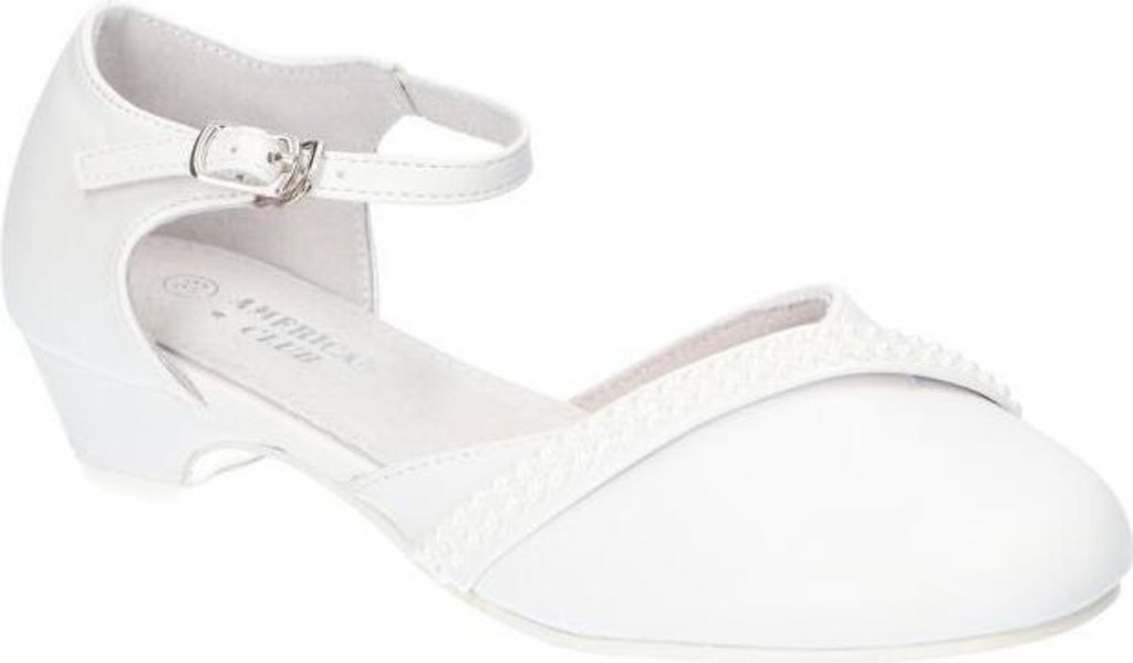 AMERICAN CLUB, KOM41, Kommunionschuhe, Formale Schuhe, Elegante Schuhe für Mädchen, Ledereinsatz, Niedlicher Kommunion-Festschuh, Weiß 35