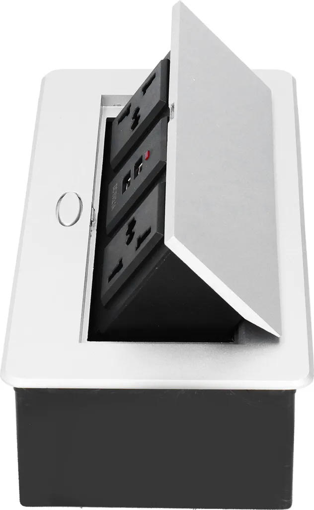 Bloc Prise de Sol 3 Trous avec Double Alimentation USB et Finition Métal
