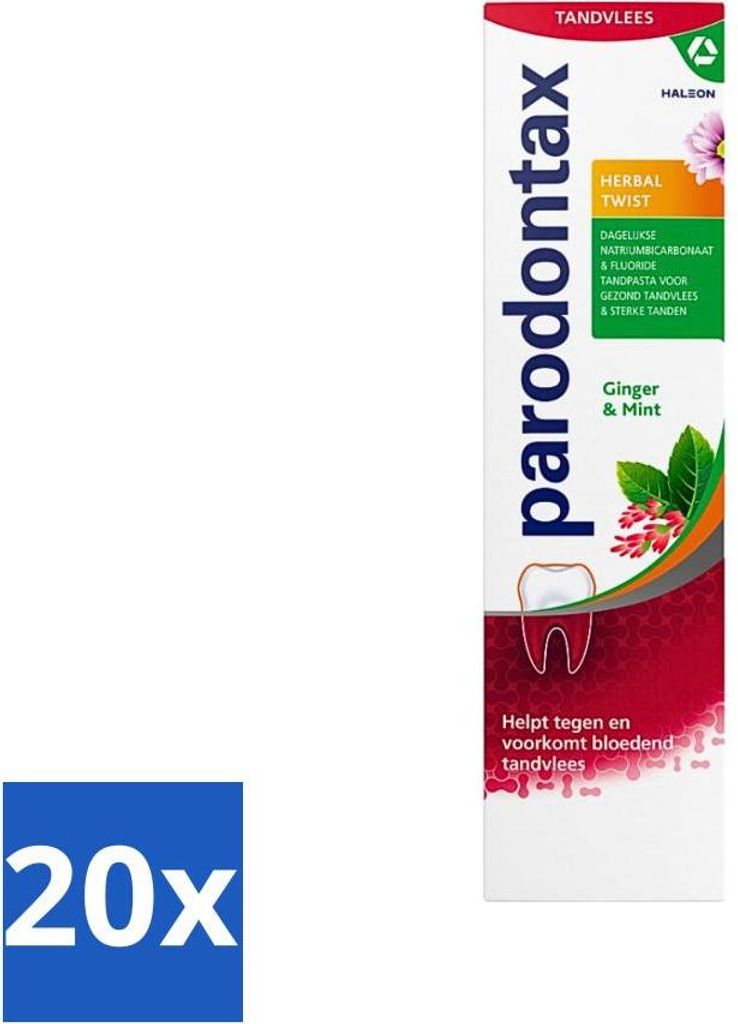 Parodontax - Zahnpasta - Herbal Twist - Ingwer & Minze - 75 ml - Vorteilspack - 20 Stücke