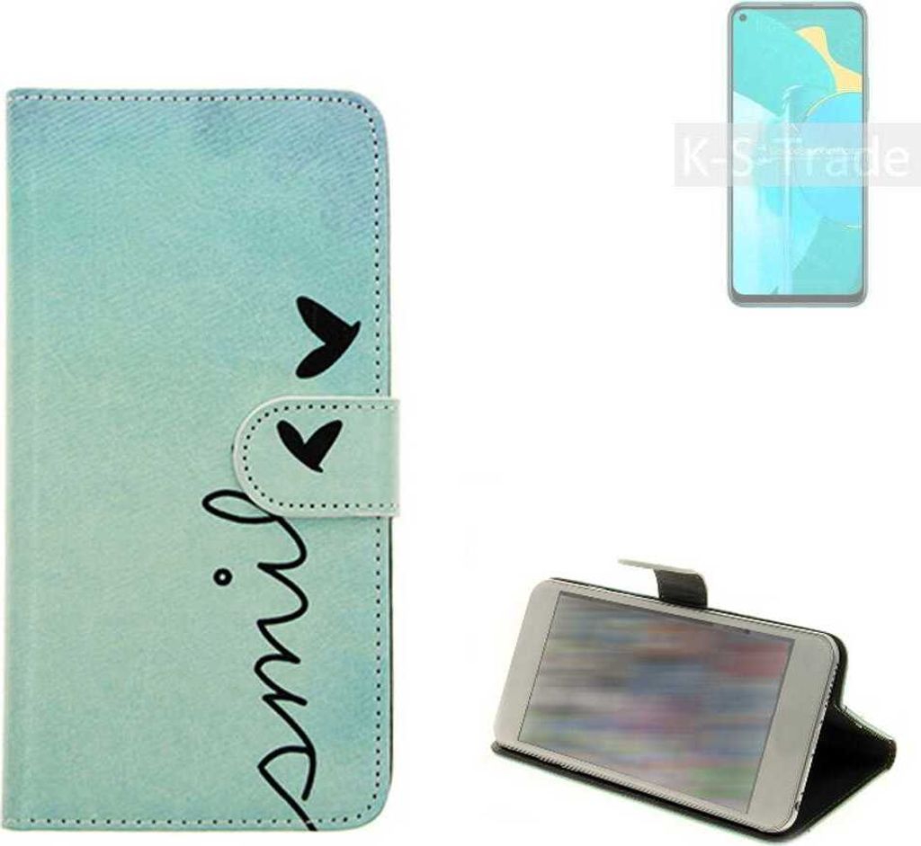 K-S-Trade Schutz Hülle Handy Hülle kompatibel mit Huawei Honor 30S Hülle Handyhülle cover bookstyle Etui Handyhülle ''smile'' türkis