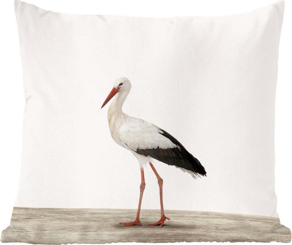 MuchoWow Zierkissen Sofakissen Wohnzimmer Dekokissen 60x60 cm Tiere - Storch - Weiß - Sitzfläche - Foto Polster