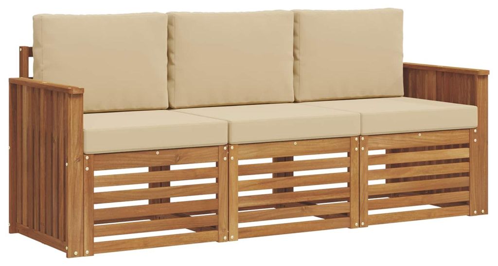 vidaXL Sofagarnituren 3 pcs Natur und Beige Massivholz Akazie