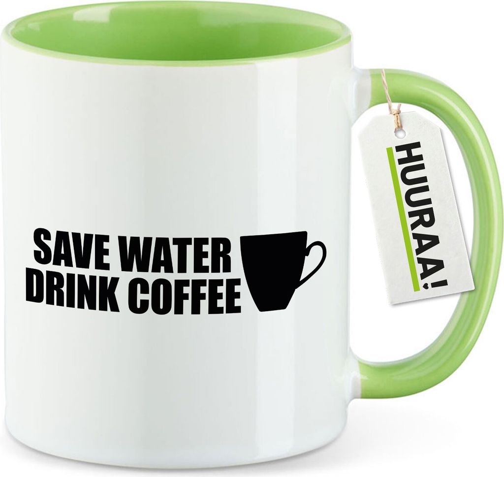Huuraa Kaffeetasse Save Water Drink Coffee Kaffeetasse 330ml Grün Keramik Kaffeebecher Geschenkidee