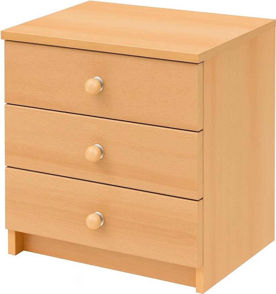 Nachtkonsole Nachtschrank Buche 52x52x35 drei Schubladen Produktbild 