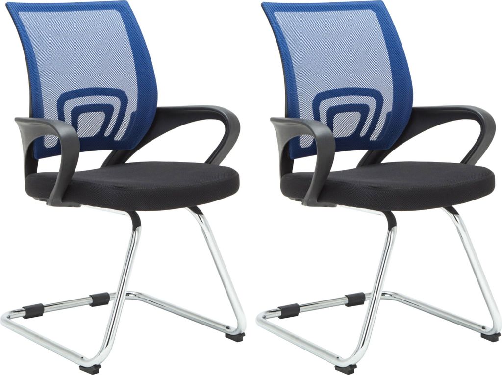 CLP 2er Set Freischwinger Eureka mit Netzbezug und Armlehnen Farbe blau