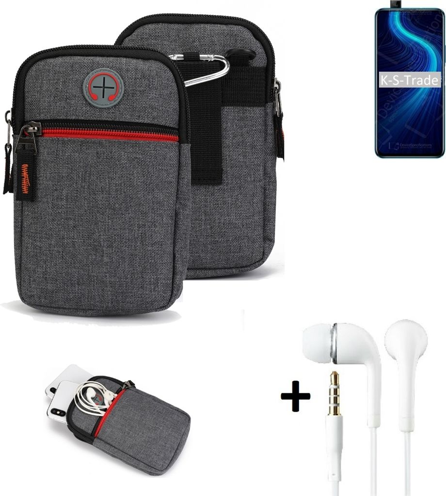 K-S-Trade Gürteltaasche + Kopfhörer kompatibel mit Huawei Honor X10 Handy Tasche Holster Schutz Hülle Handy Hülle grau Zusatzfächer 1x