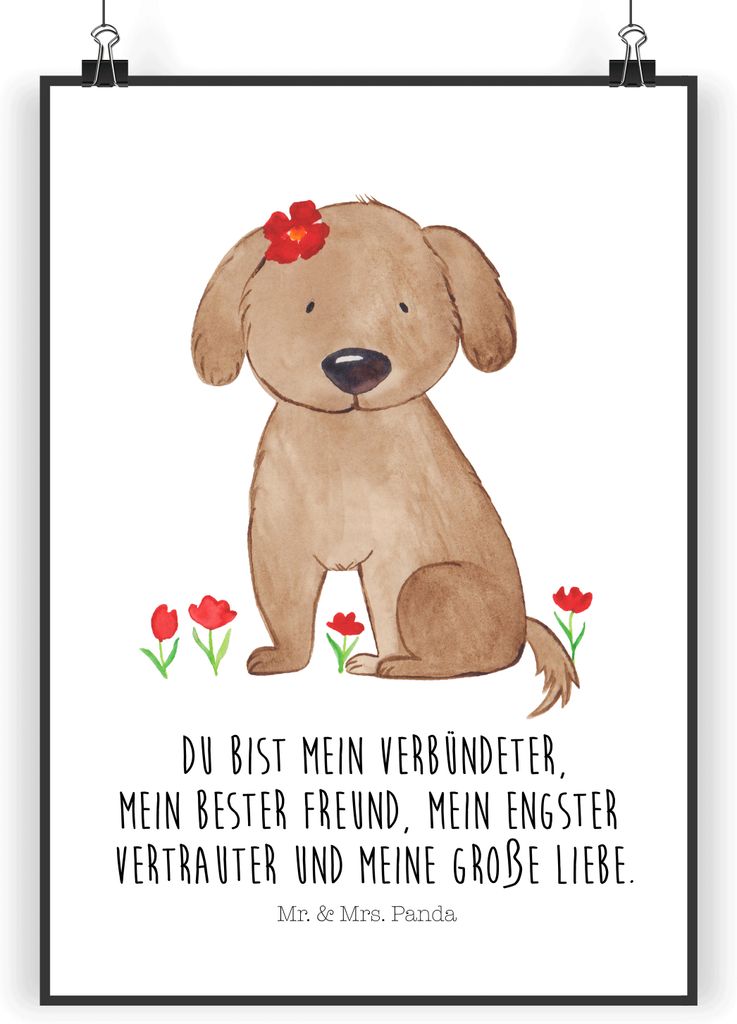 Mr. & Mrs. Panda Bild Hund Dame DIN A3 - Weiß - Geschenk, Liebe, Plakat, Sprüche, Wanddekoration, Wandbild, wanddeko, Deko, Lieb, Hunde, Flauschi...