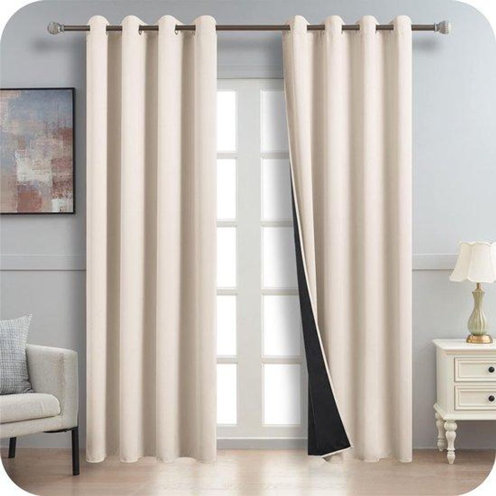 Beige verduisterende gordijnen set met thermische isolatie voor woonkamer