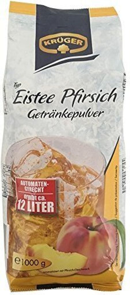A bag of Krüger Eistee Pfirsich (Peach Iced Tea) powder.