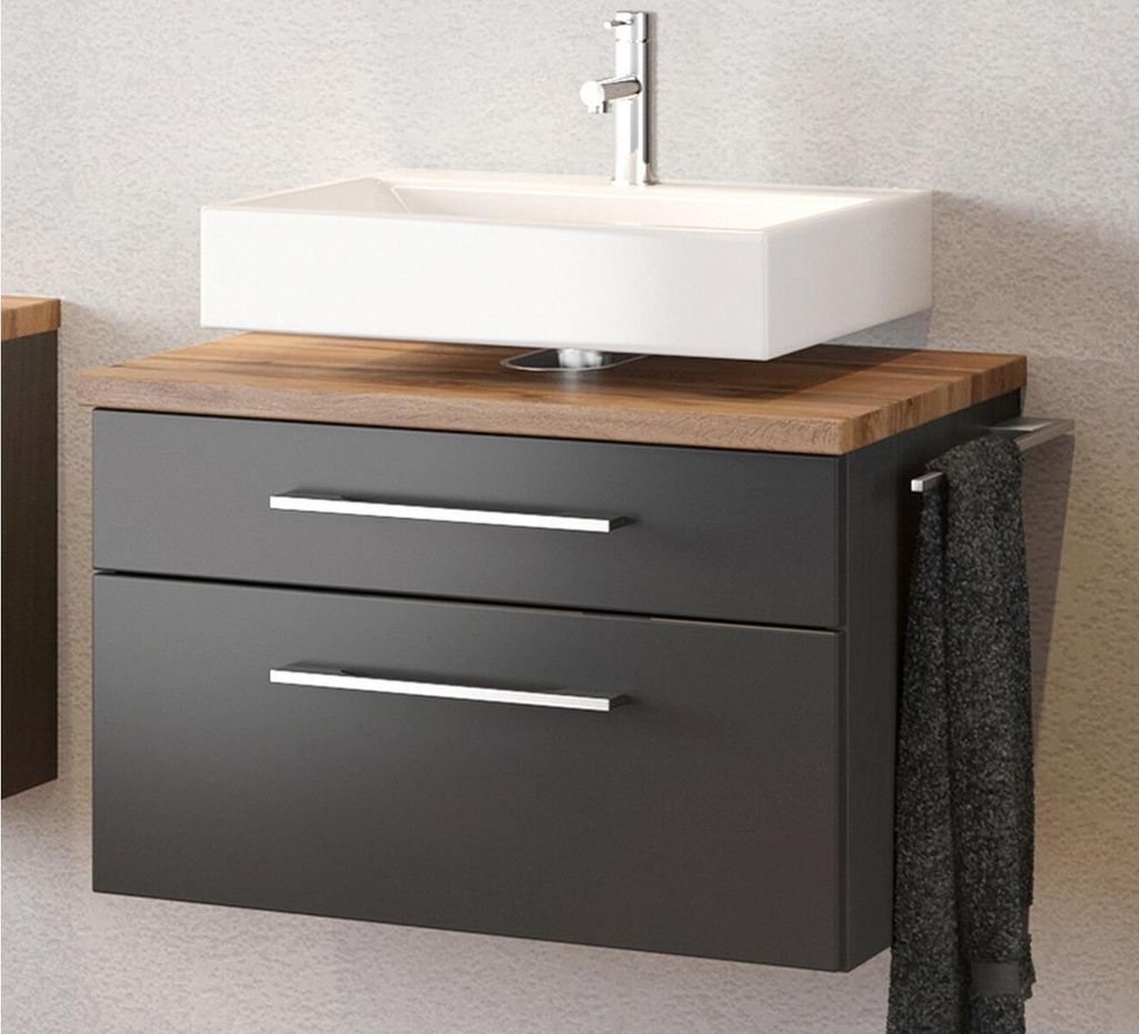 Waschbeckenunterschrank Badschrank Unterschrank Schrank Badmöbel "Davos I" Graphit/Grau-Matt