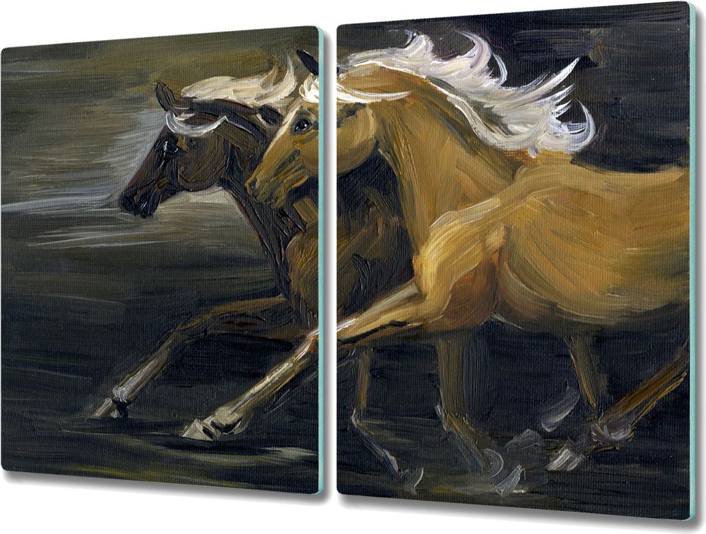 Coloray Herdabdeckplatte 2x40x52 cm Schneidebrett Kochplattenabdeckung Küchenbrett Hackbrett - Tiere Pferde