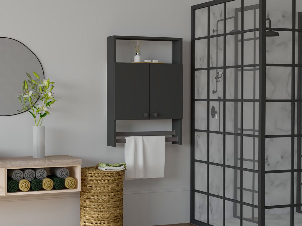 Skye Decor, Ela - Anthracite v2, Badezimmerschrank, Anthrazit, 100 % MELAMINBESCHICHTETE SPANPLATTEN, 60 x 15 x 87 cm