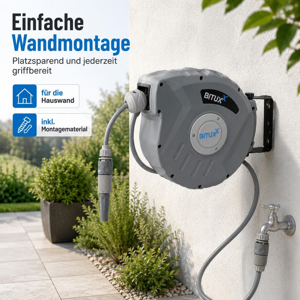 Bituxx® 10 Meter Wand Schlauchtrommel Schlauchaufroller Wasserschlauchaufroller