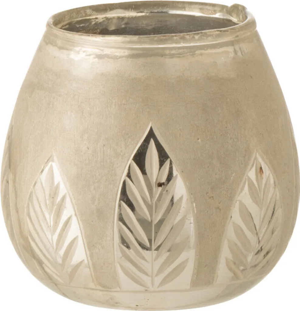 Photophore en Verre Argenté avec Motif Feuille - Décoration J-Line
