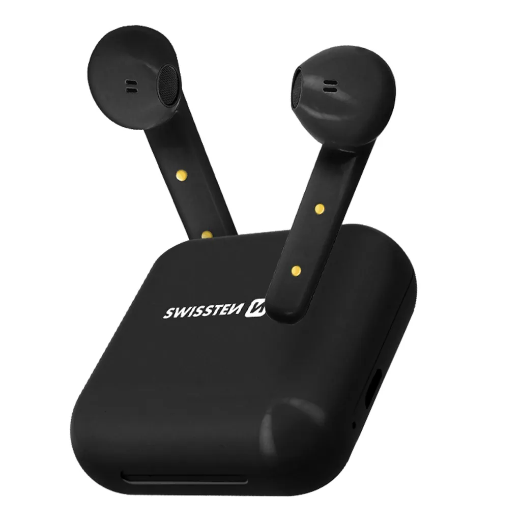 Écouteurs Swissten Flypods Noirs : Intra-auriculaires Bluetooth TWS V5.0